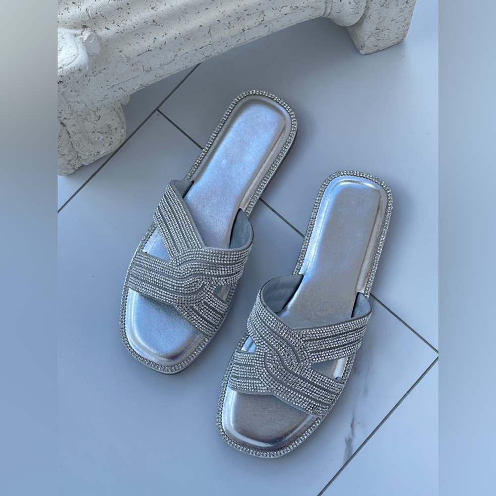 Silver rhinestone sandals